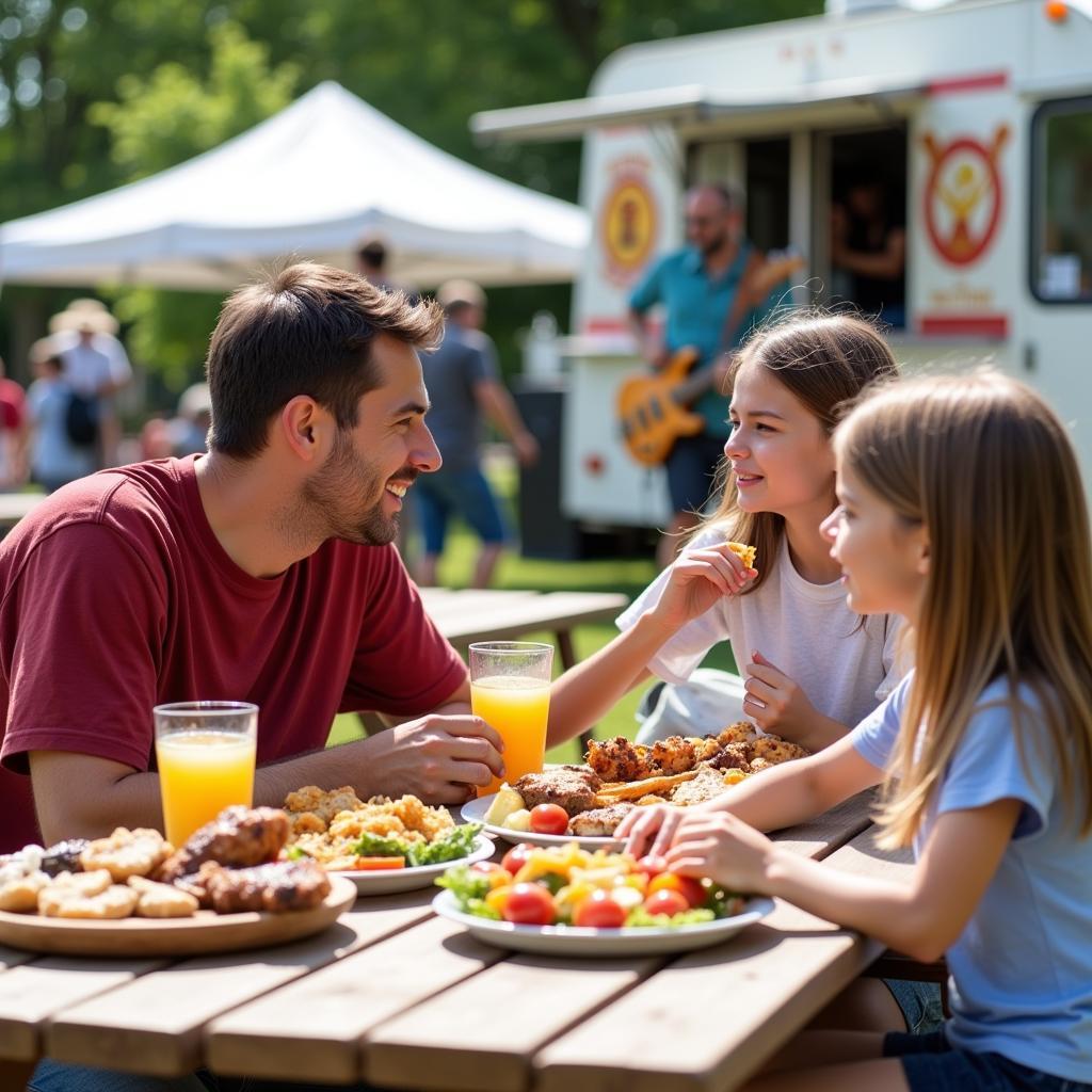 Family Enjoying Food and Music at an Enfield Food Truck Festival