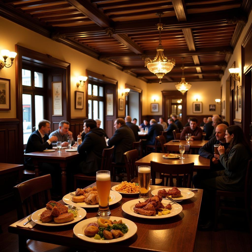 Enjoying English food in a Spanish pub