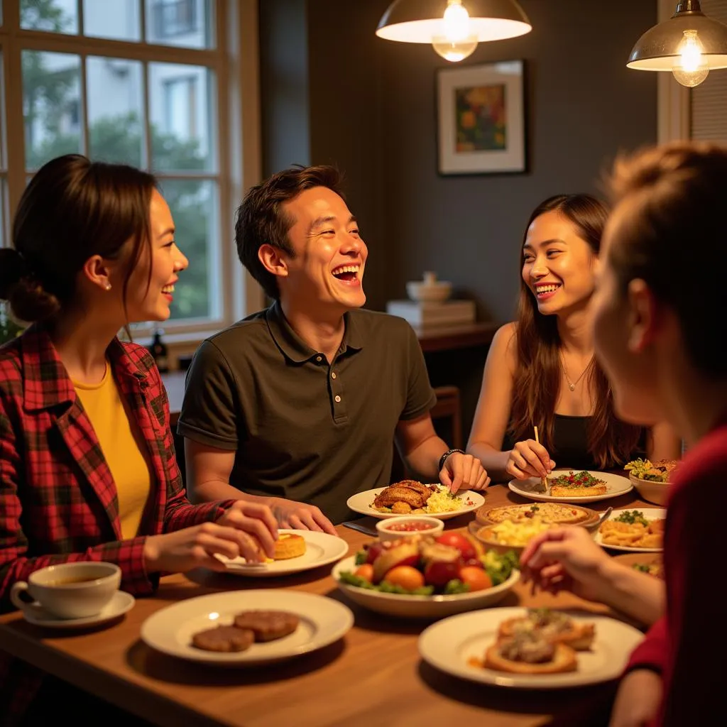 Group of friends enjoying a pleasant meal together