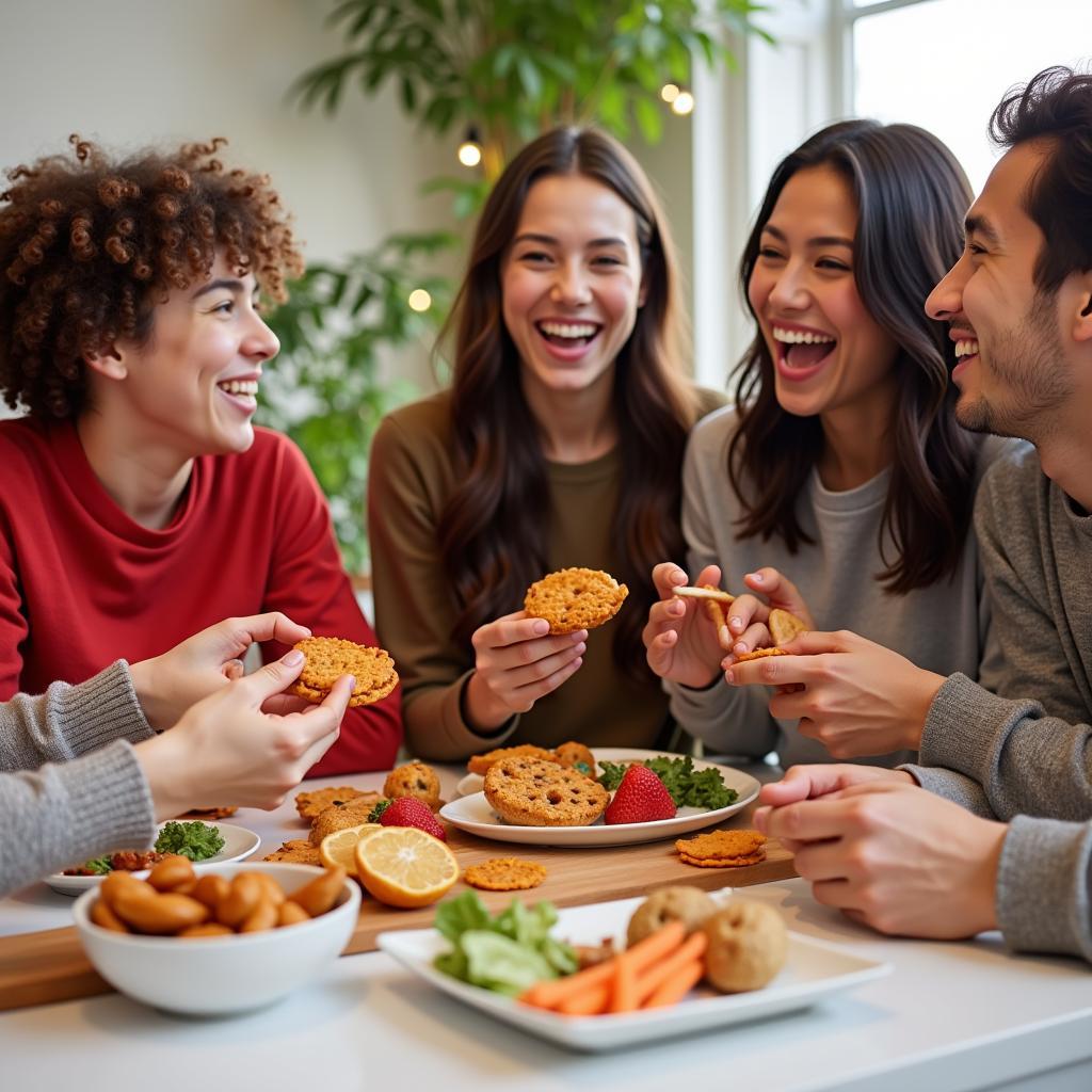 A group of friends enjoying Bhu Foods snacks together