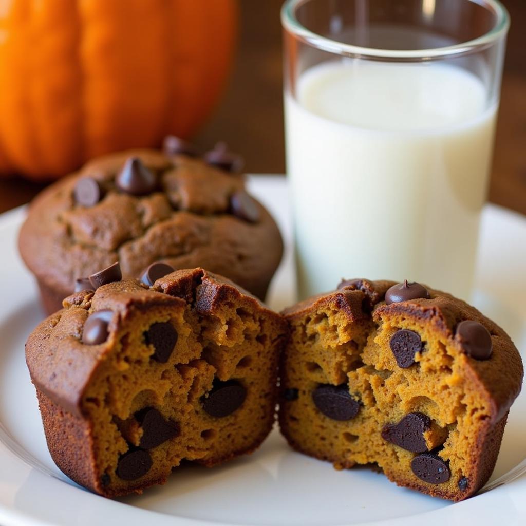 Enjoying Devil's Food Pumpkin Muffins with Milk