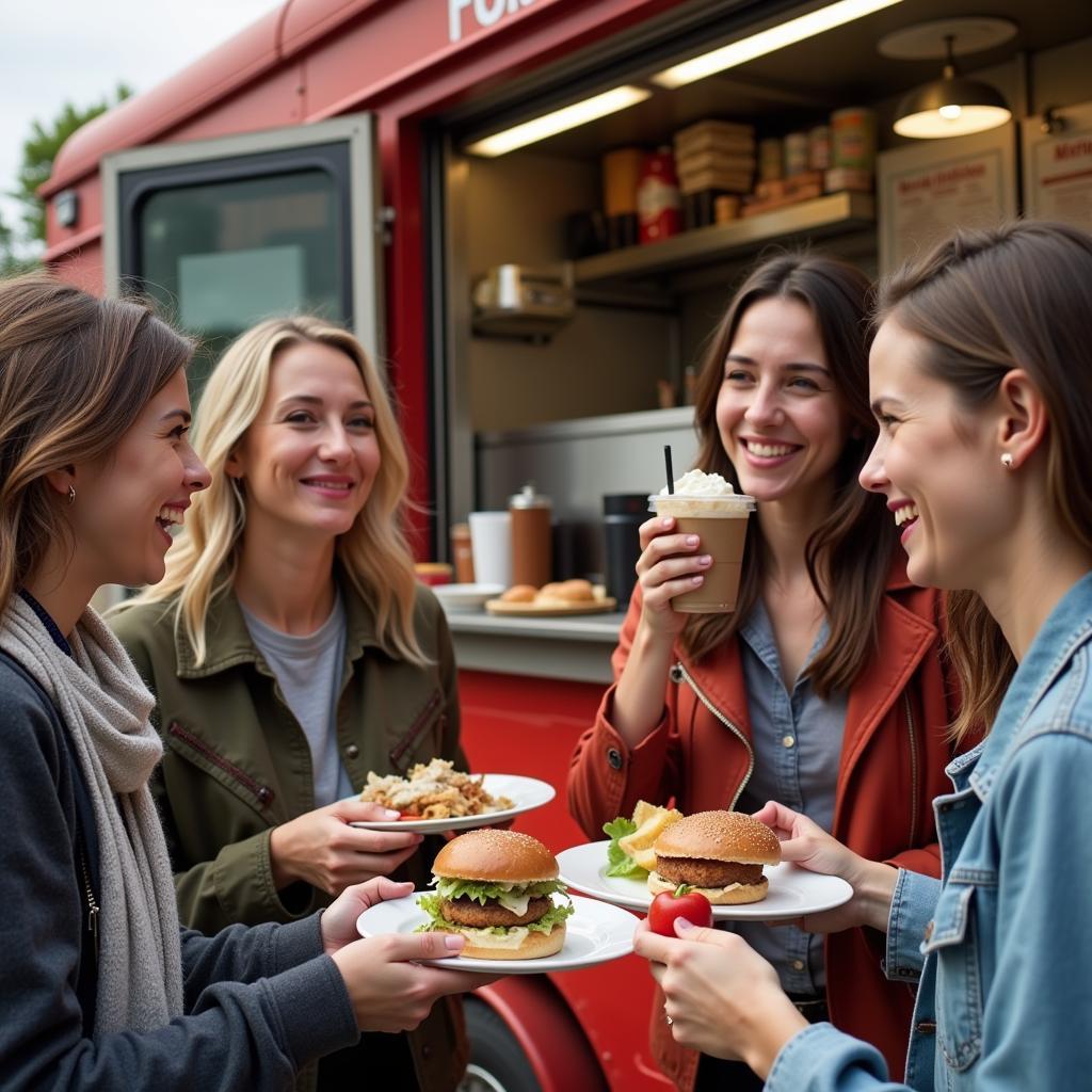 Enjoying a Food Truck Meal with Friends