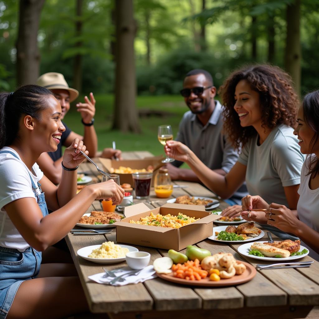 Enjoying Jamaica Box Food Outdoors