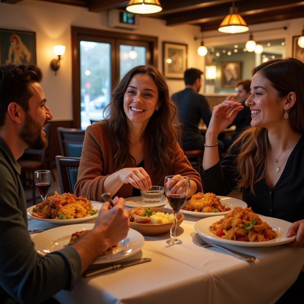 A group of friends enjoying a delicious kosher meal together at a restaurant in Saratoga Springs, NY