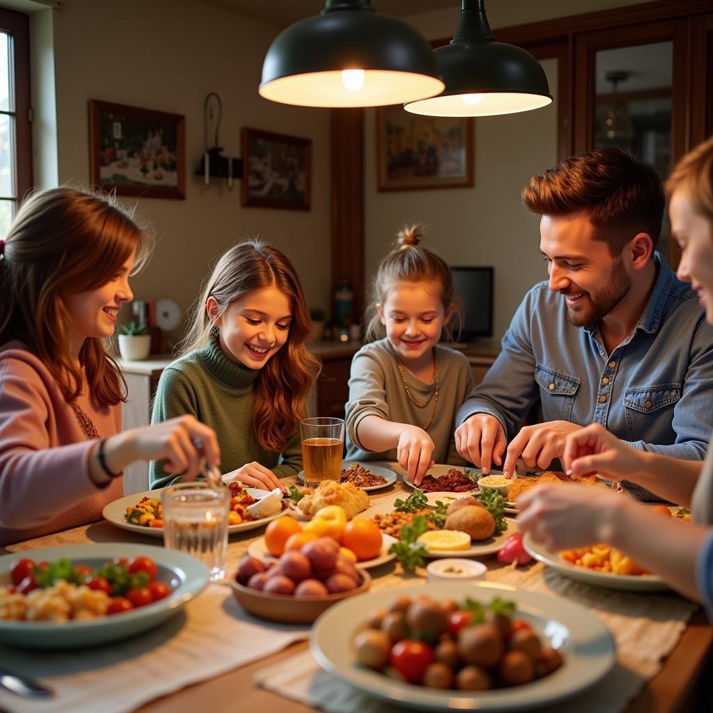 Happy family enjoying a meal prepared with ingredients from an online specialty food store