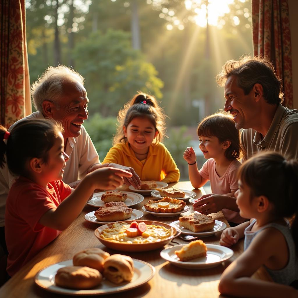 Family Enjoying Venezuelan Breakfast Together