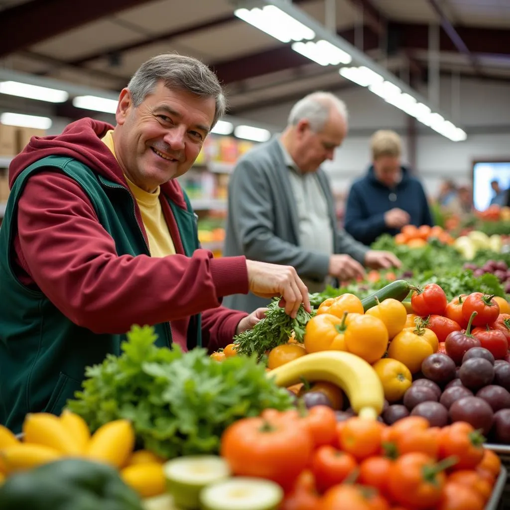 Client selecting fresh produce at the Ephrata Food Bank