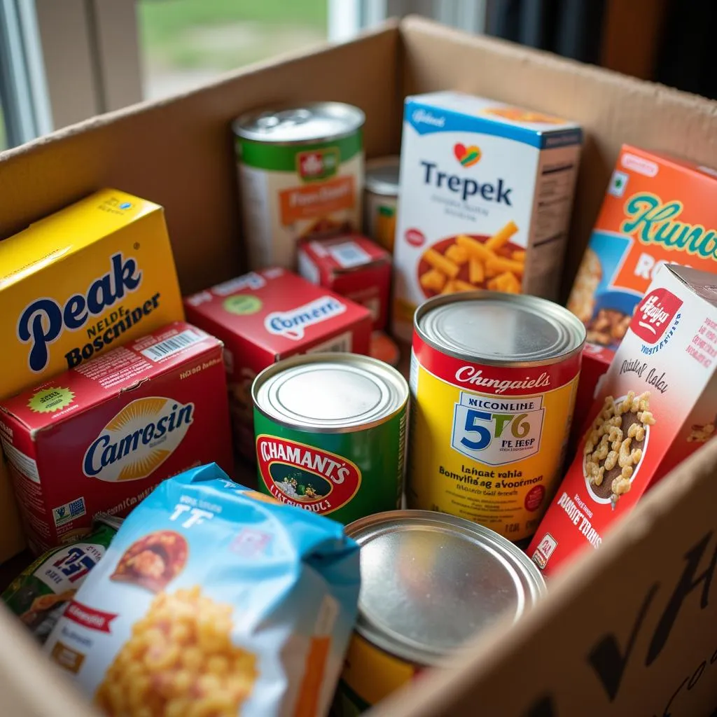 Donation box overflowing with food at the Ephrata Food Bank