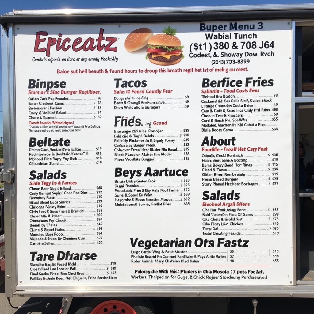 Epic Eatz Food Truck Menu Board