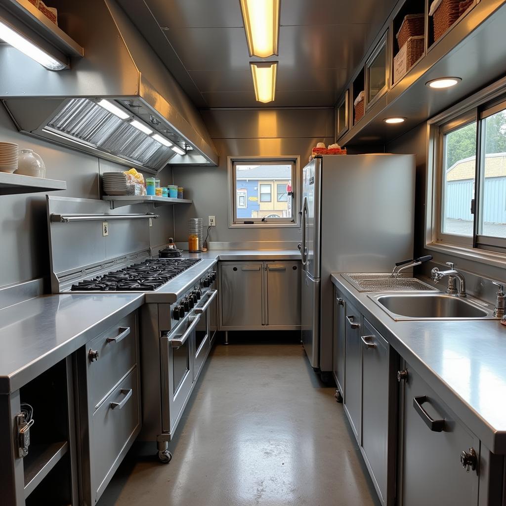 Essential Food Truck Equipment: A well-equipped kitchen inside a food truck.