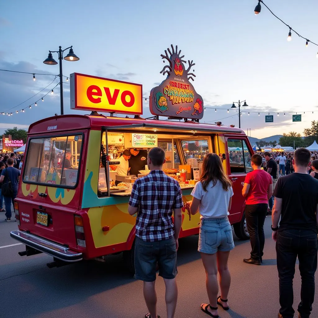 Evo food truck serving customers at a food truck festival