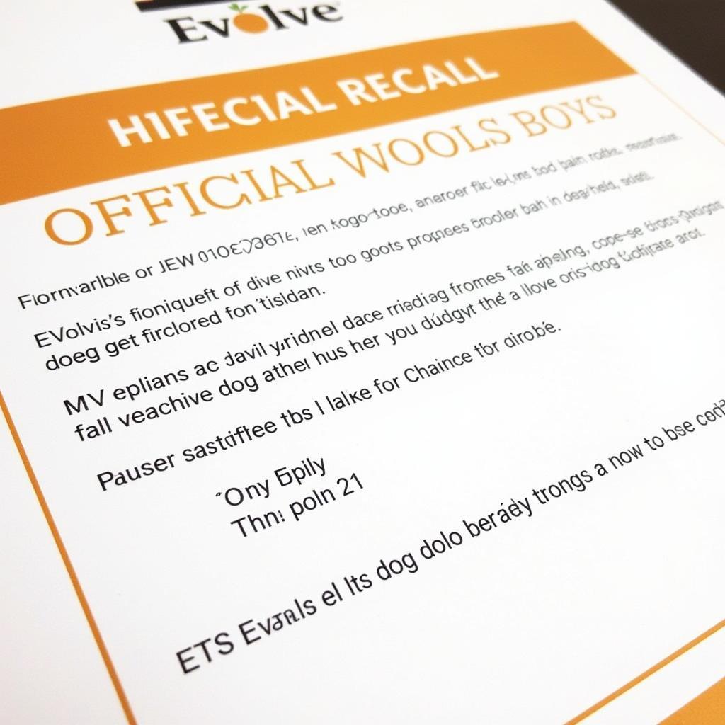 Evolve Dog Food Recall Notice