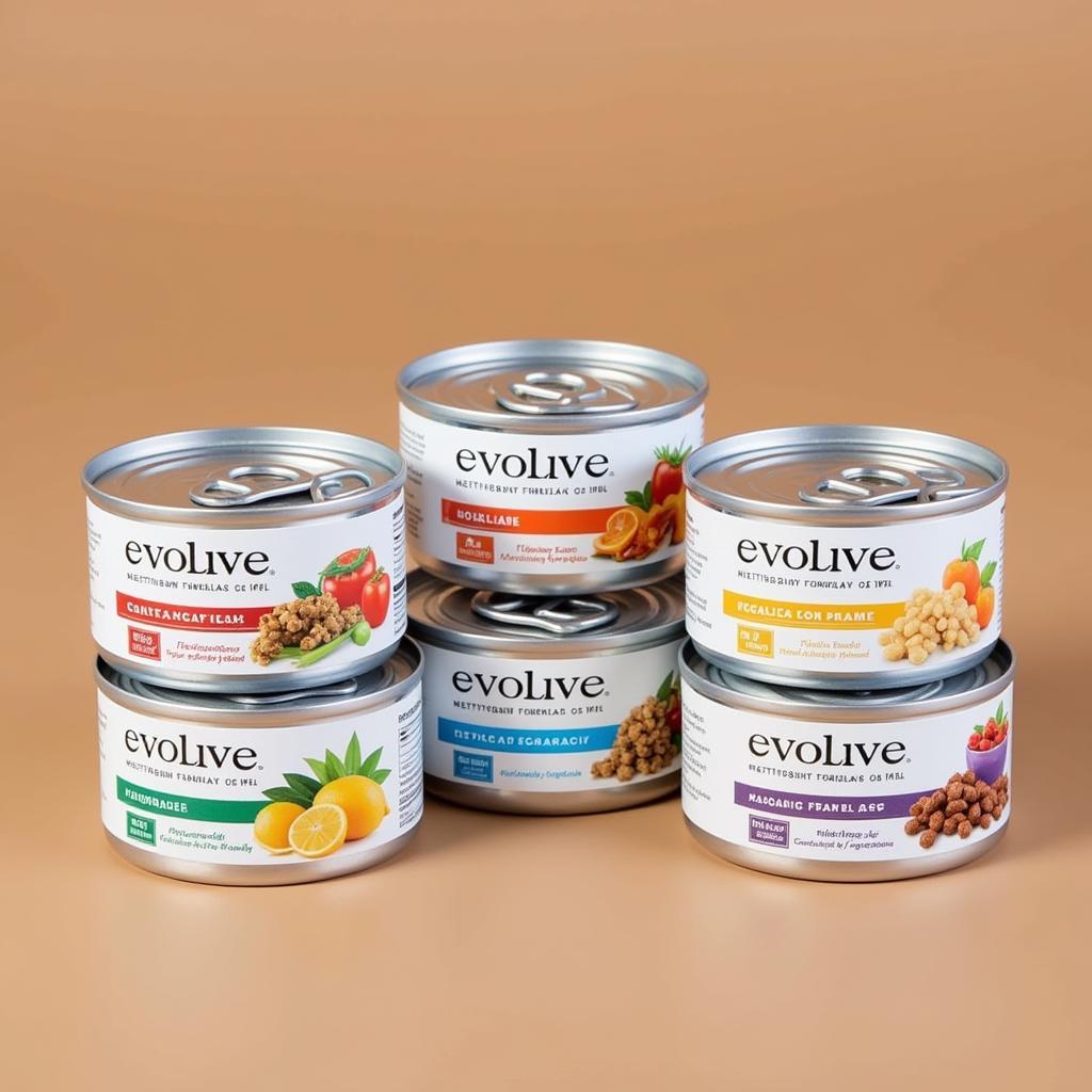 Evolve wet cat food cans in different flavors