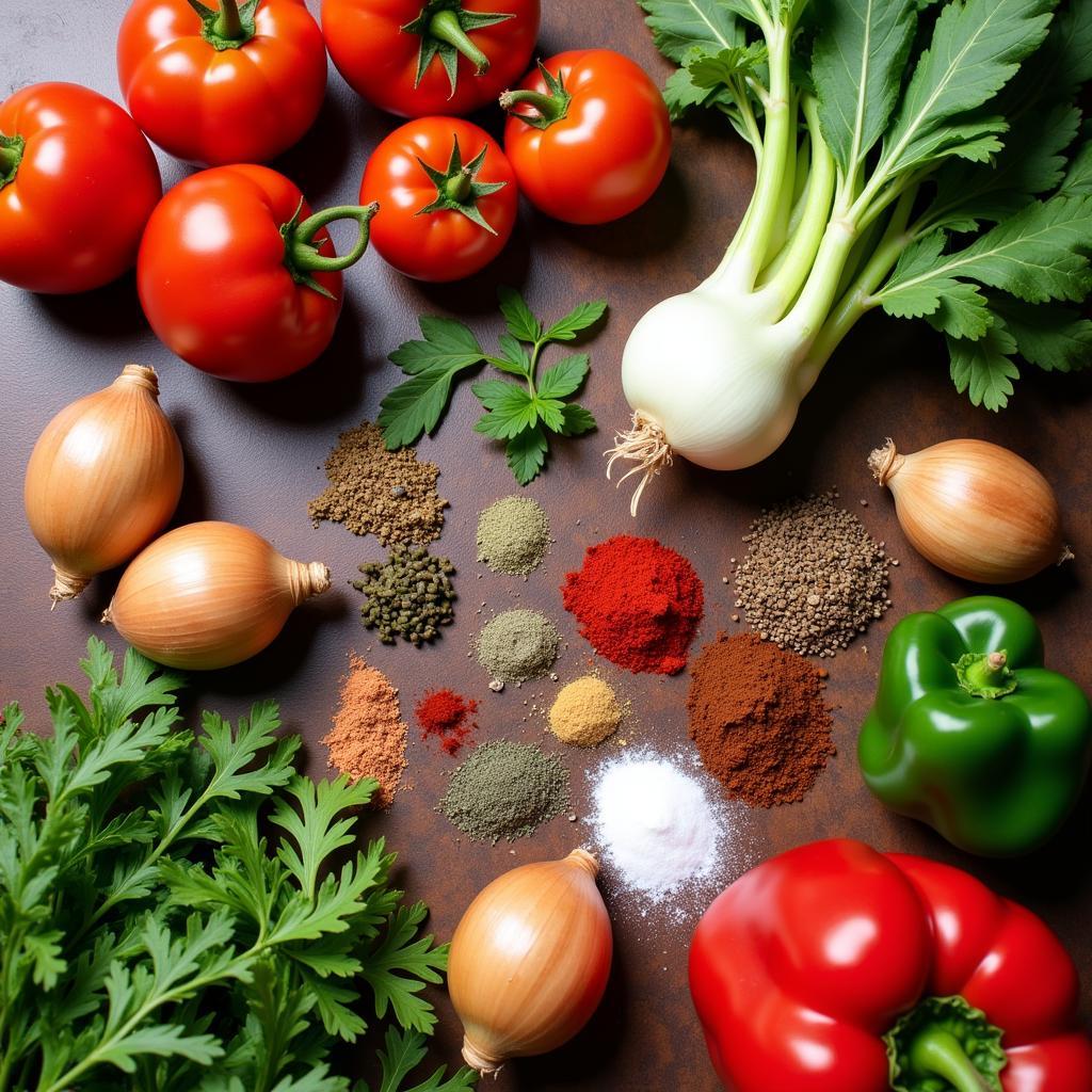 A colorful spread of fresh ingredients commonly used in baroody cuisine.