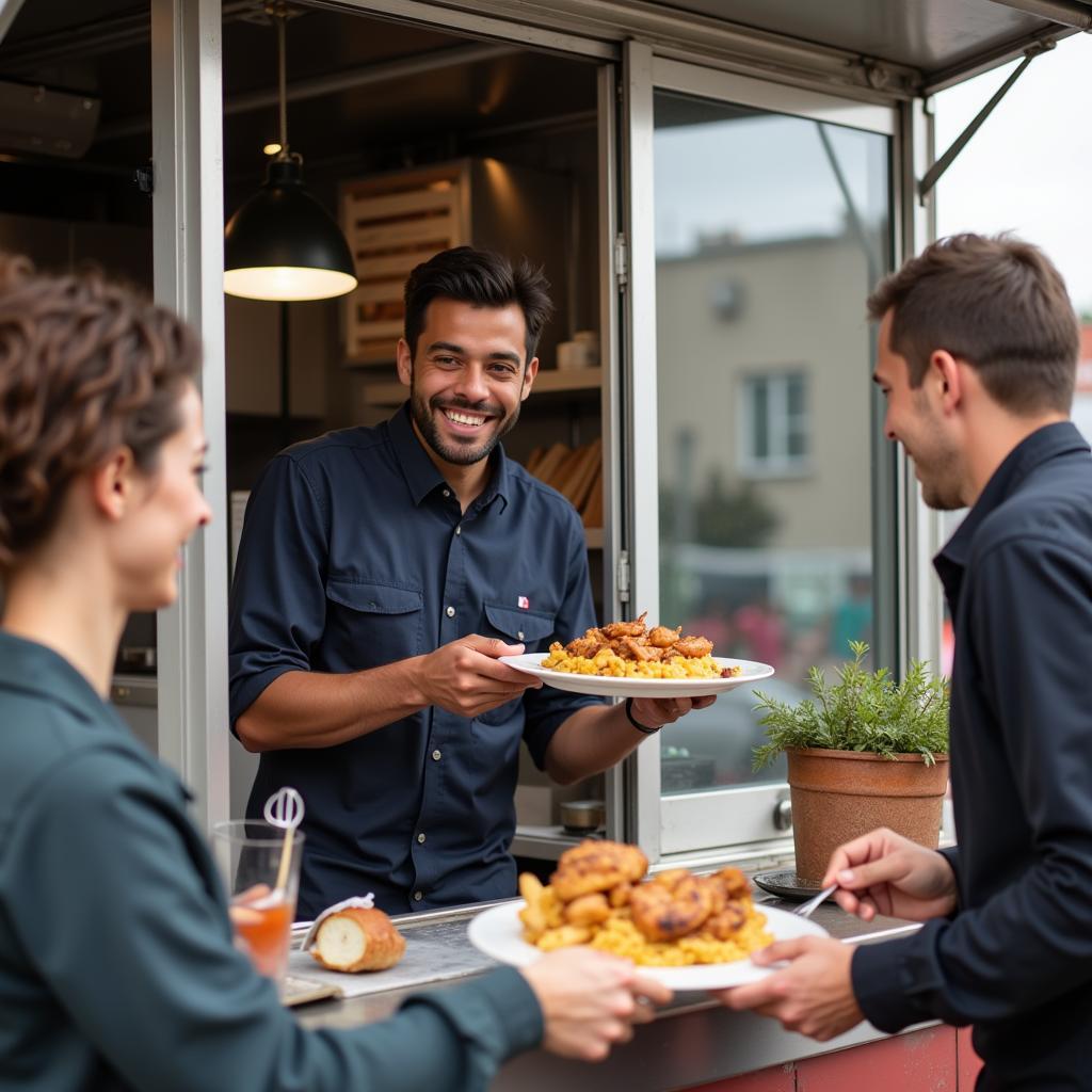 Fair Food Truck Owner Serving Customers