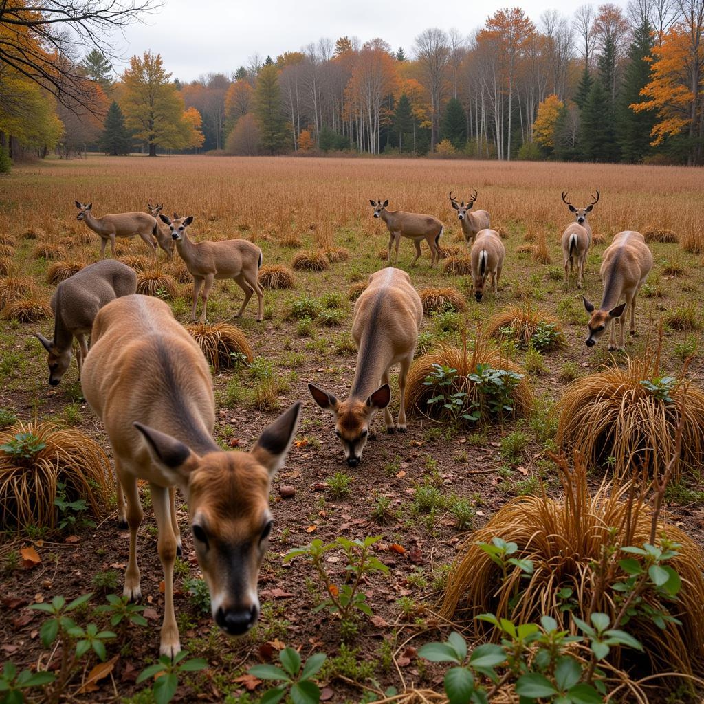 Deer Grazing in a Lush Fall Food Plot