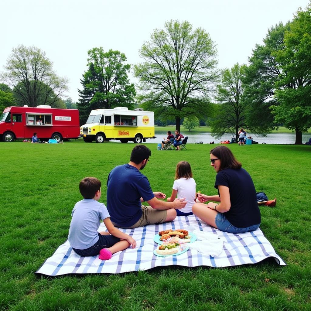 Families enjoying Food Truck Friday with a picnic at Roger Williams Park