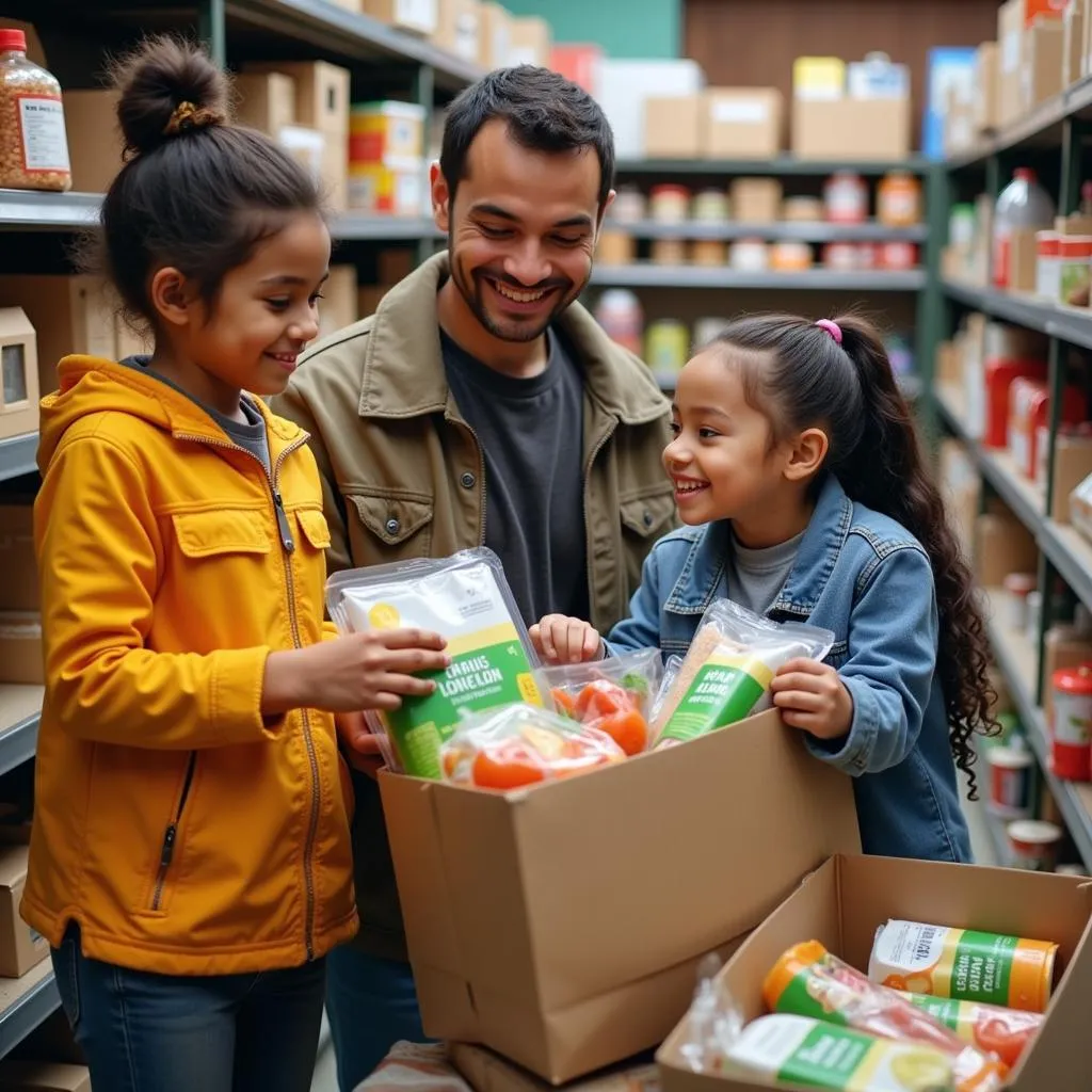 Family Selecting Groceries at a Muskegon Food Pantry