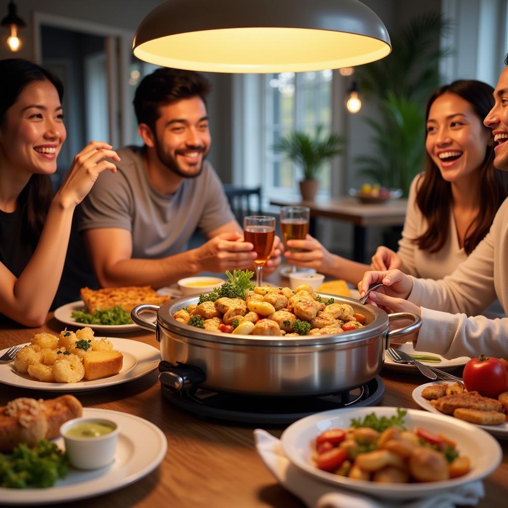 Family Enjoying a Meal with a Food Warmer