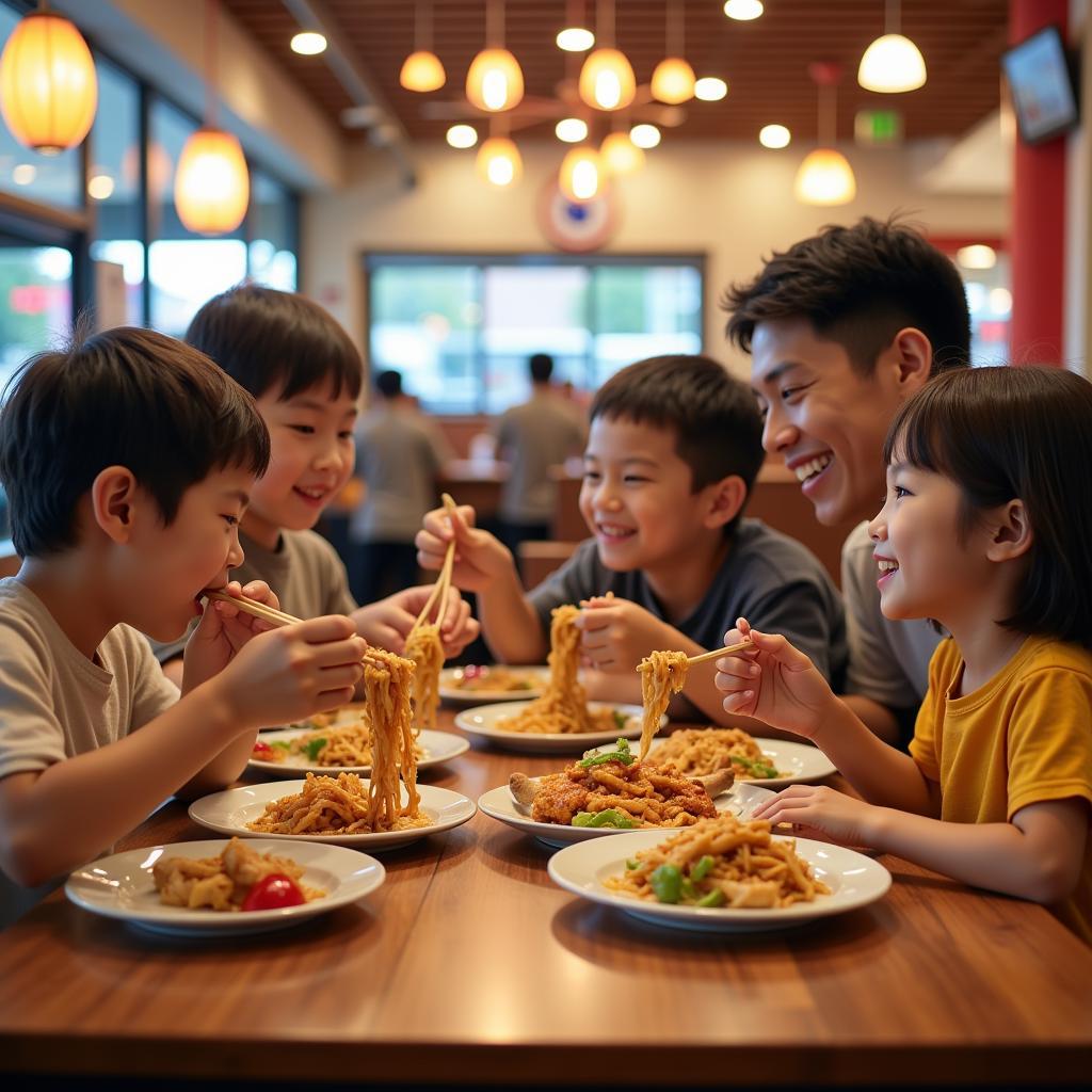 Family Enjoying Chinese Food at the Mall