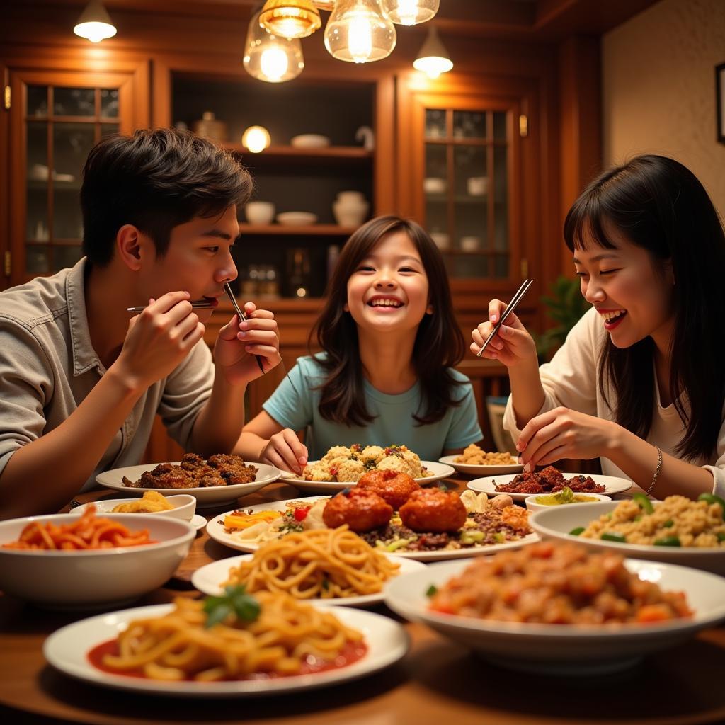 A happy family enjoying a meal together at a Chinese restaurant in Roswell GA