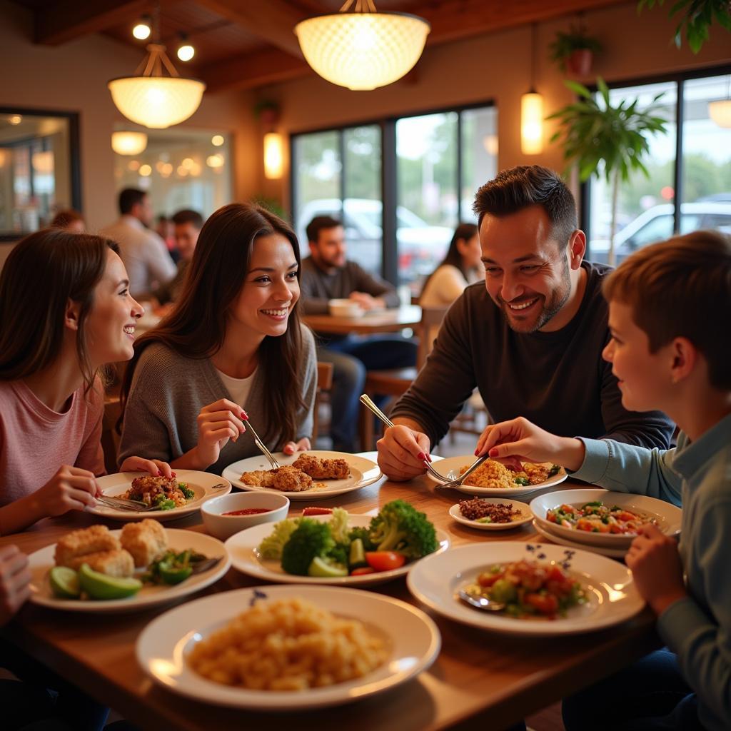 A family smiling and enjoying a Chinese meal in Tarpon Springs