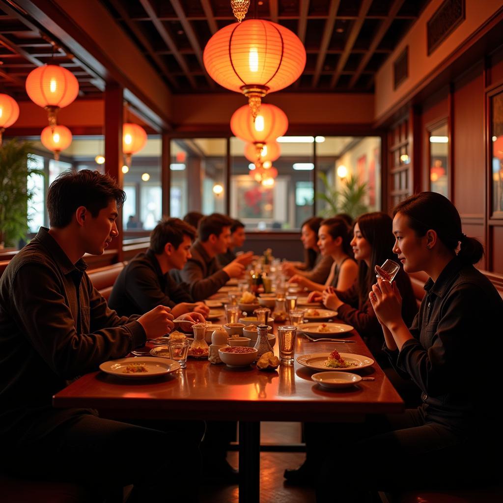  A happy family smiling and enjoying a Chinese meal together at a restaurant in Canal Winchester