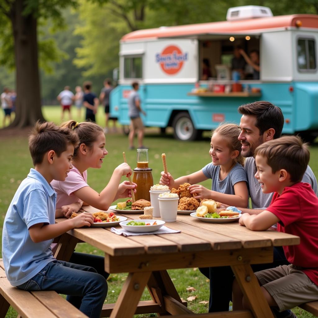 Family Enjoying Fair Food Truck Meals