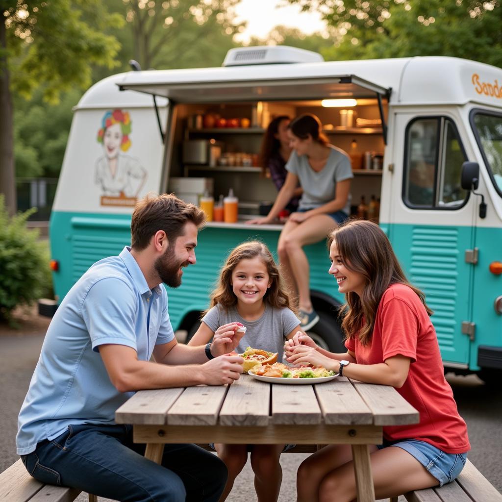 Family Enjoying Food Truck Meal