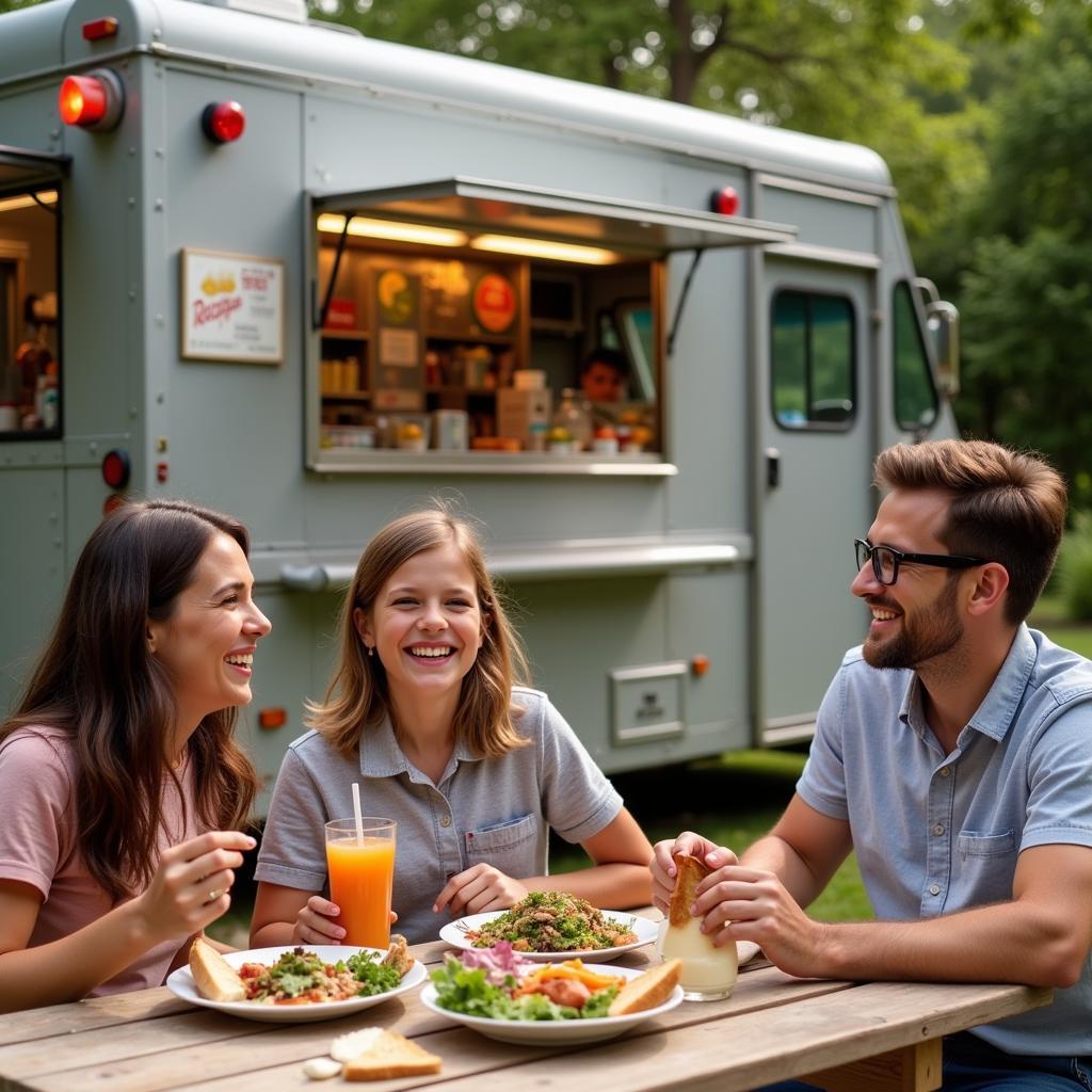 Family Enjoying Food Truck Meal