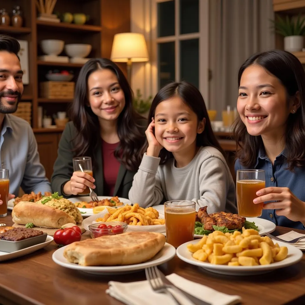 Family enjoying a frozen food dinner