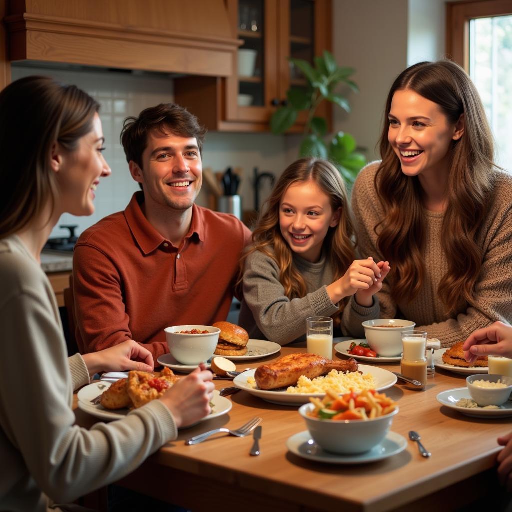 A family enjoying a hearthstone meal together