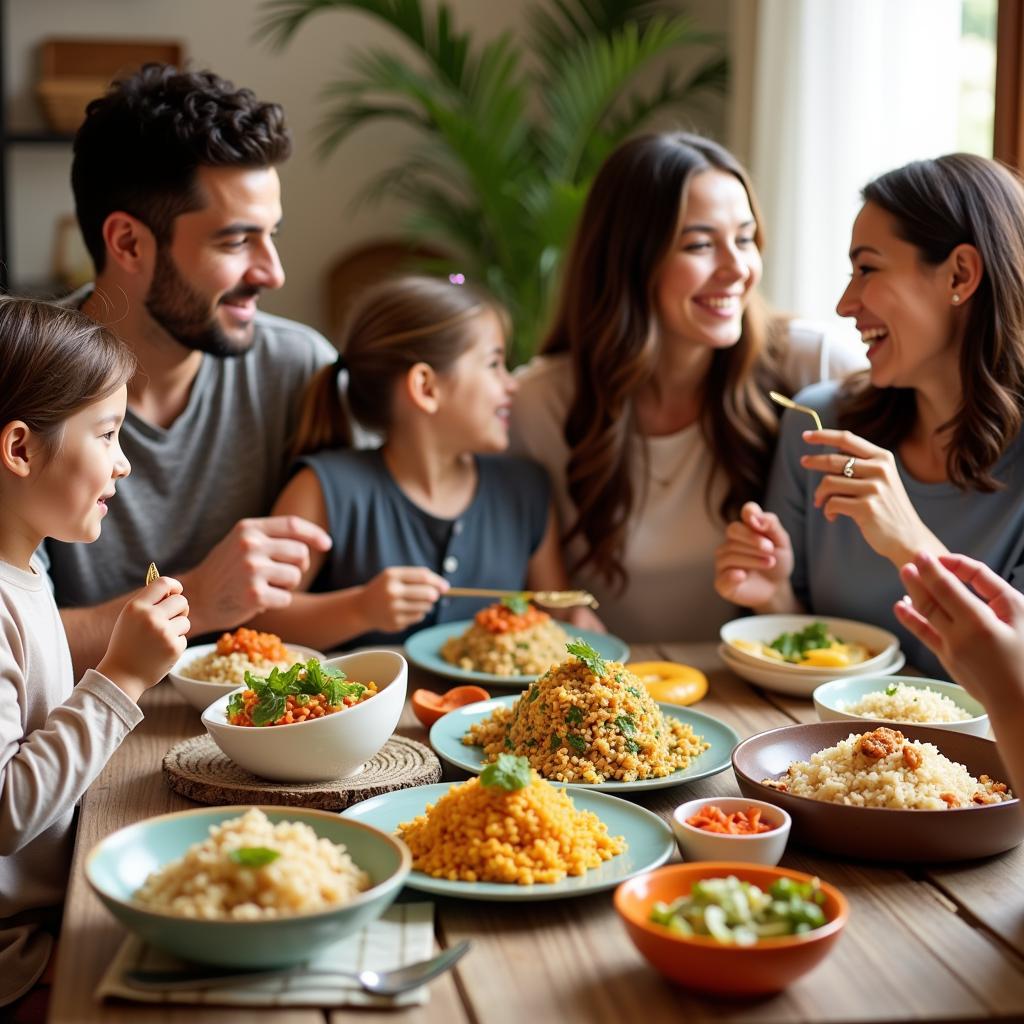 Family Sharing a Meal Made with Lotus Foods Rice