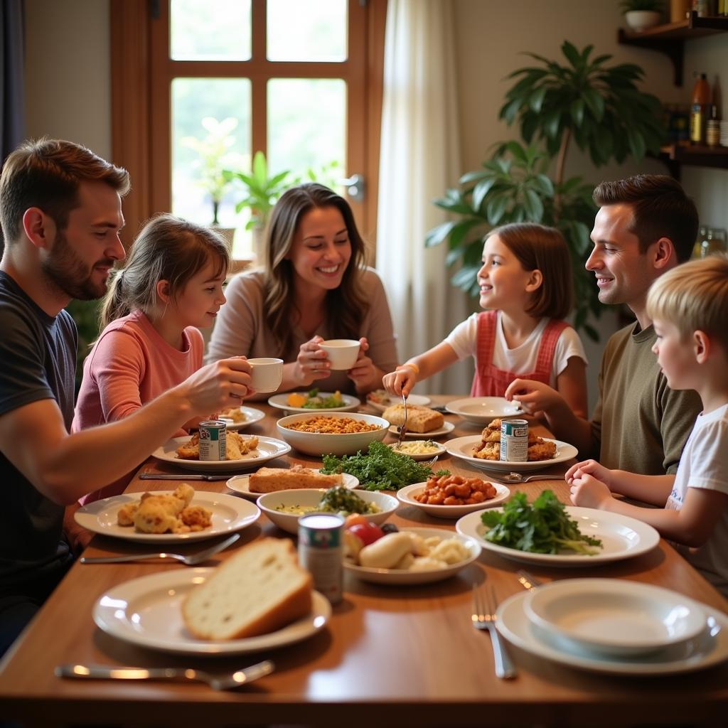 Family Enjoying a Meal Made with Canned Food