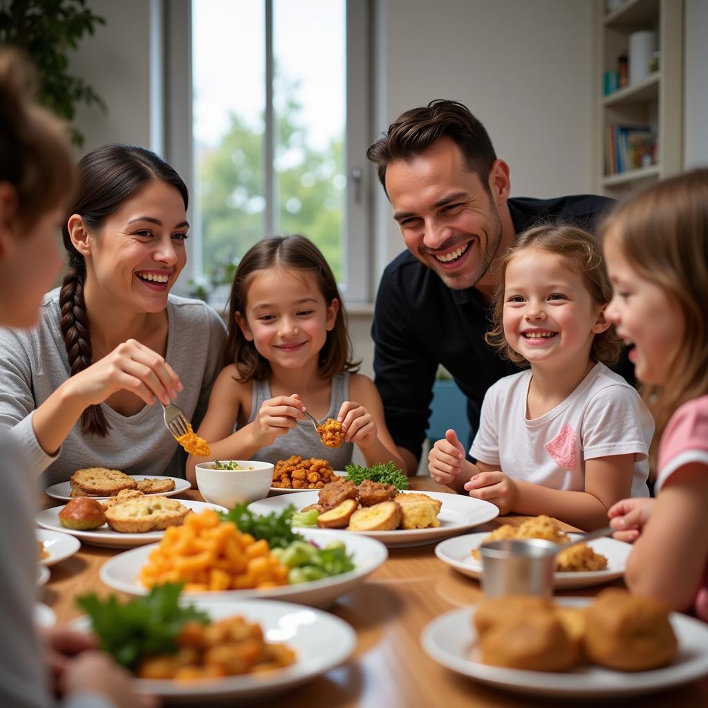  A family enjoying a meal prepared using food stored in lexan containers