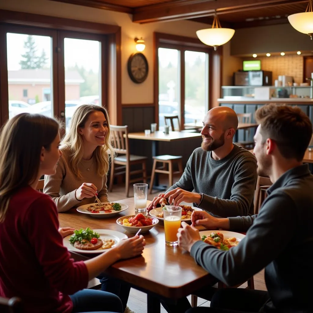 A family enjoys a meal together at a restaurant in Sauk Centre, MN.