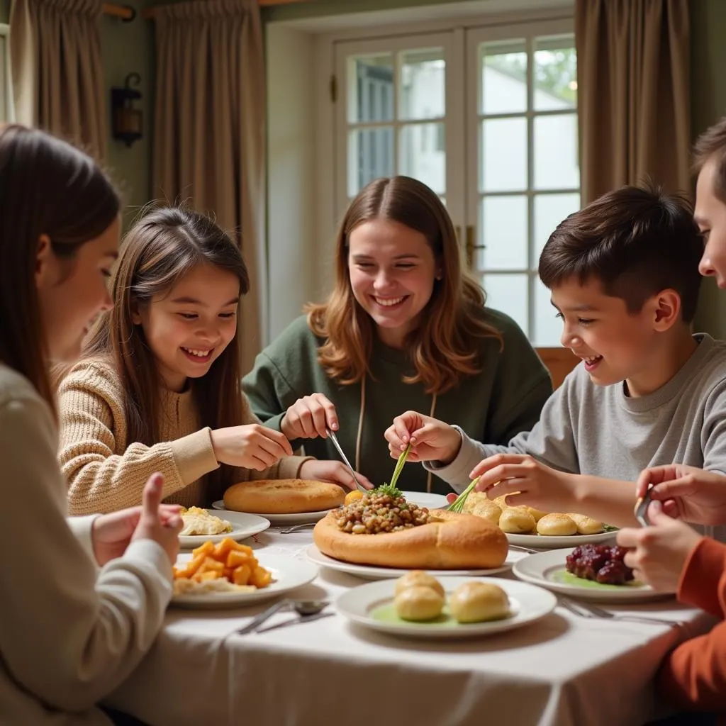 Family Enjoying Meal with Food Mops