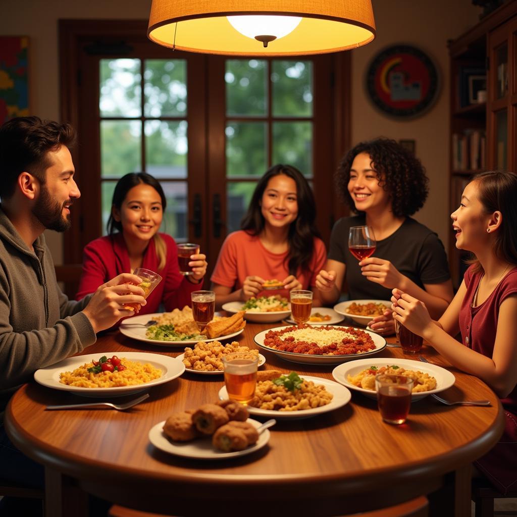 A family sharing a meal of Mexican food