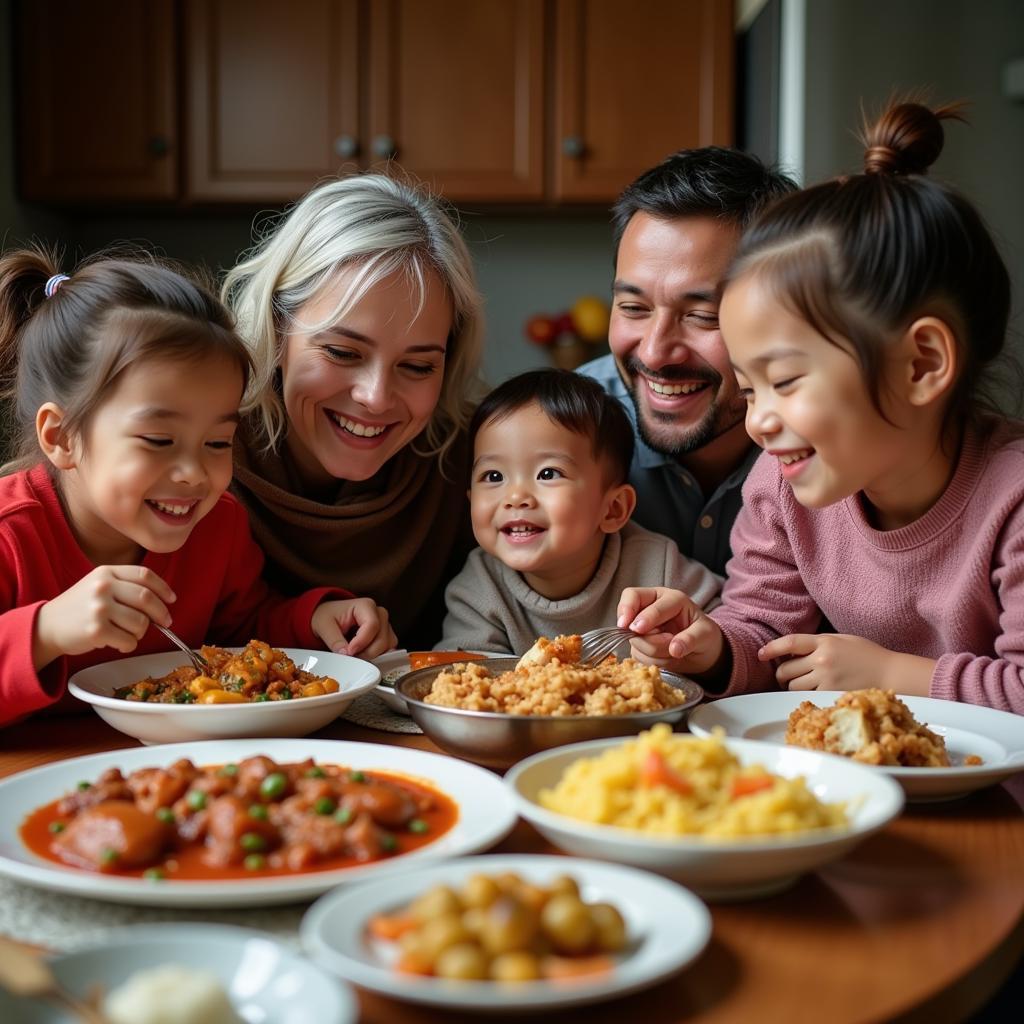 A family gathered around a table, sharing a delicious mumum meal.