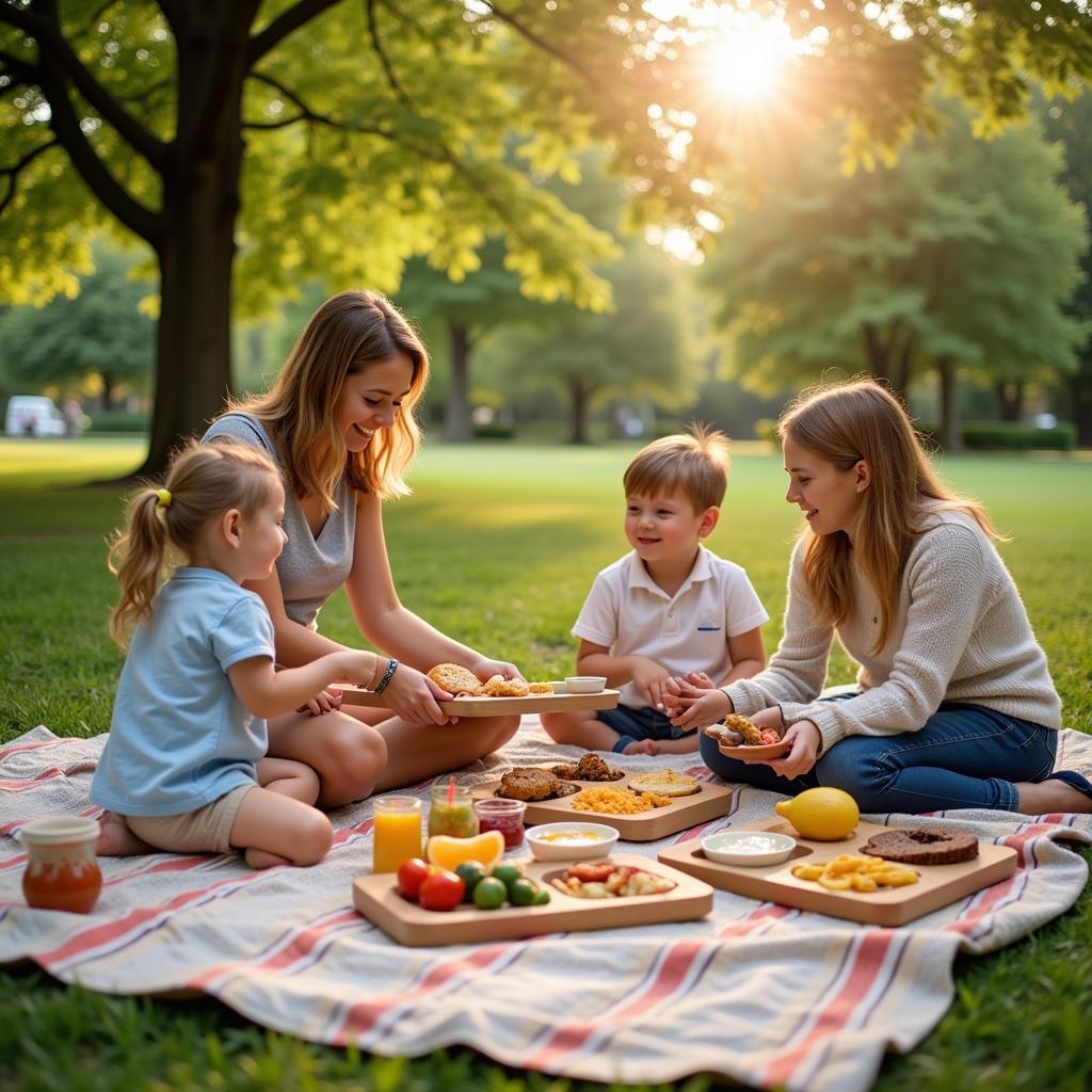 Family Enjoying a Picnic with Compartment Trays