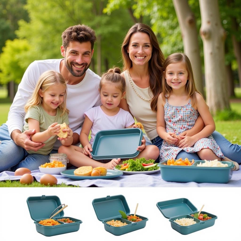 Family Enjoying Picnic Using 3 Compartment Foam Containers