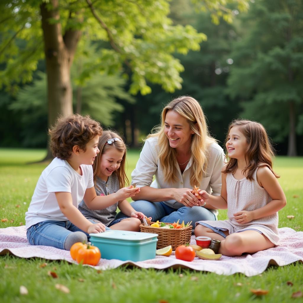 Family Enjoying Picnic with Insulated Food Containers