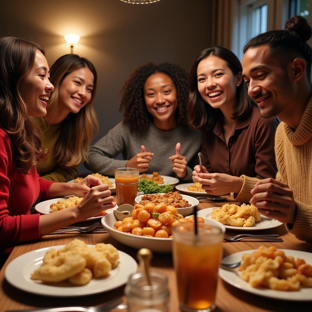 Family sharing a soul food meal