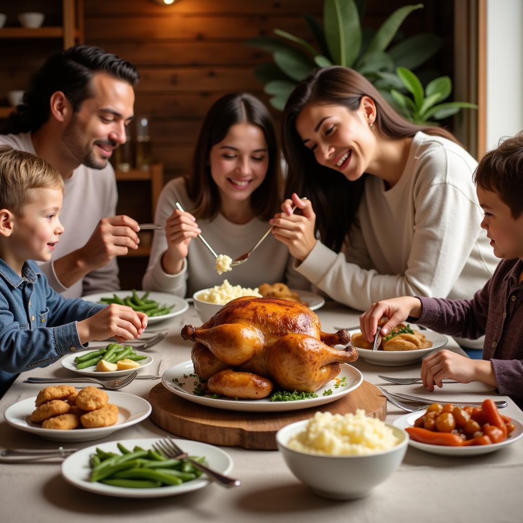 Family Sharing a Hearty Turf Meal