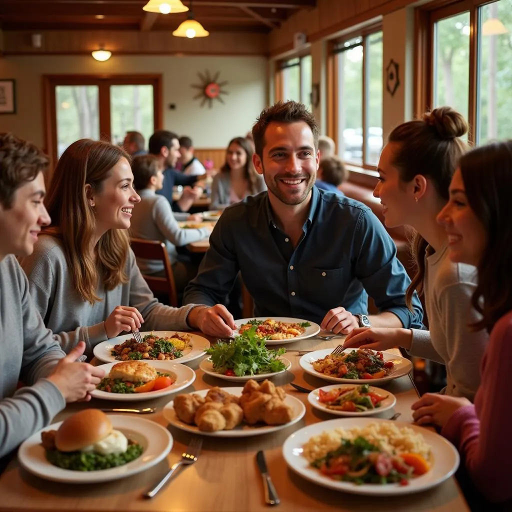 A happy family enjoying a delicious vegetarian meal at a restaurant in Gatlinburg