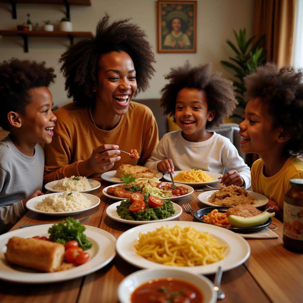 Family Gathered Around a Table Laden with Xula Dishes