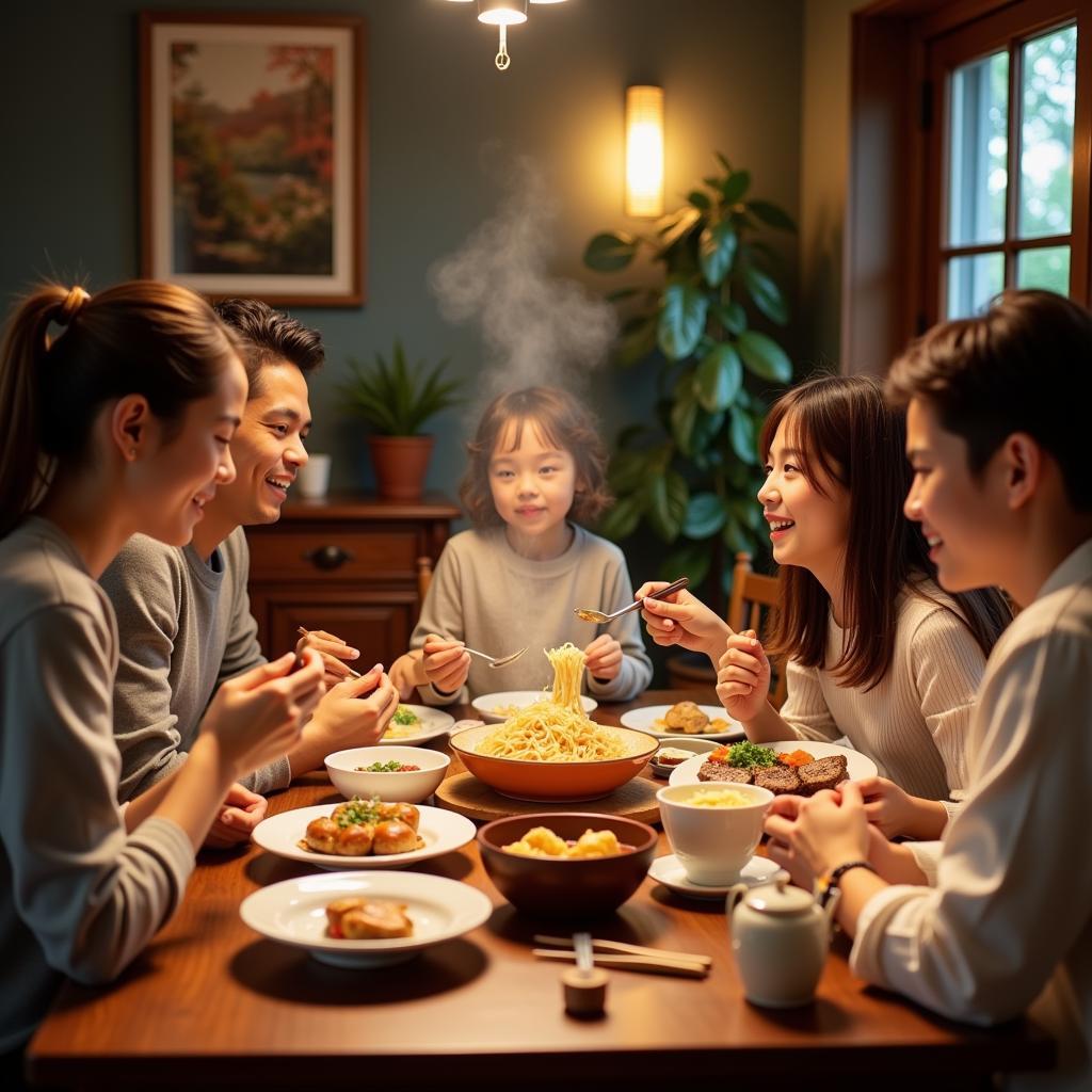 A family enjoying a variety of Yat Chinese dishes