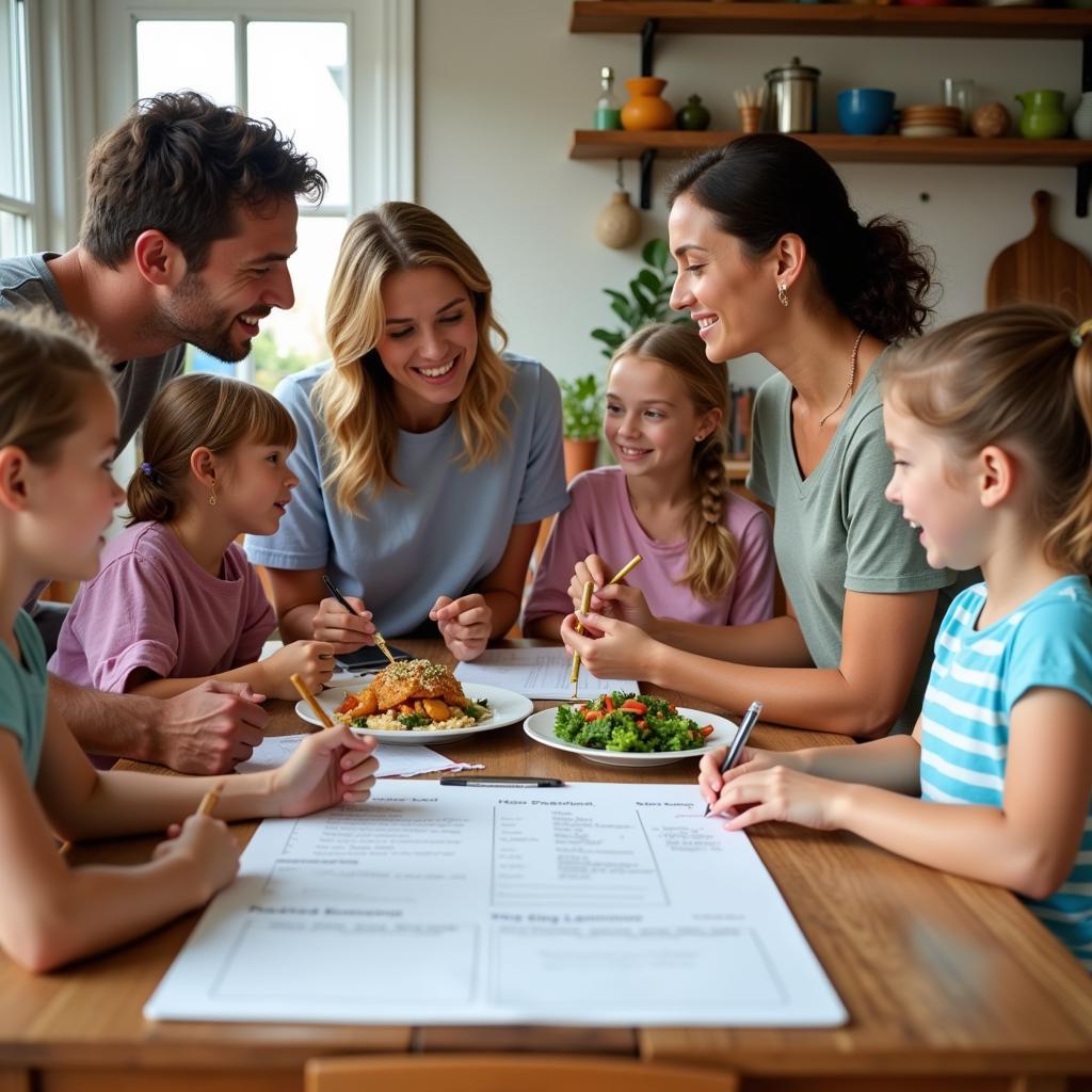 Family Gathered Around a Table Brainstorming Meal Ideas