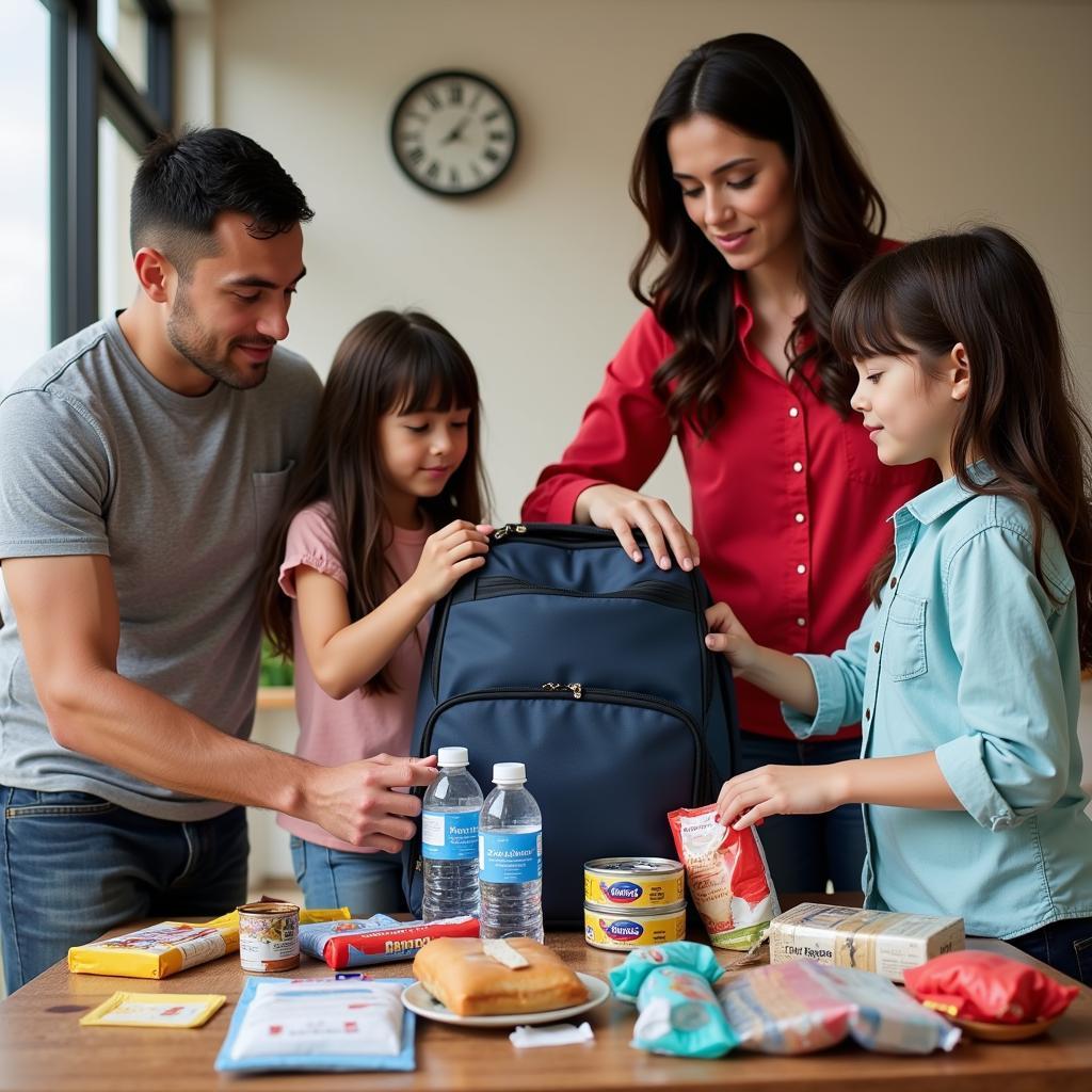 Family preparing an emergency kit together