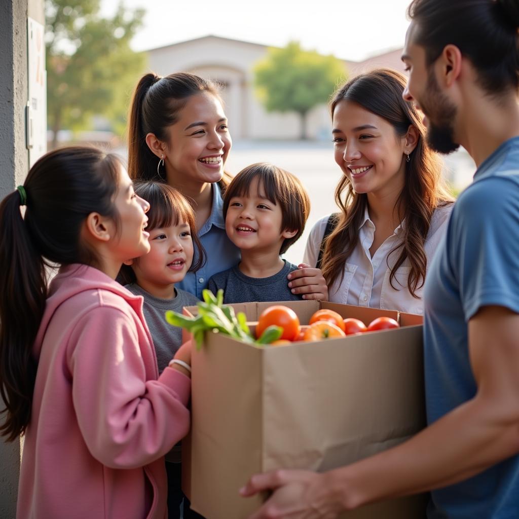 A family receiving groceries at a local food pantry in Antelope Valley.